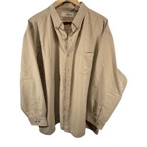 Size: 2XL - Beige Collared Button Up Long Sleeve Shirt w/ Square Textured Weave